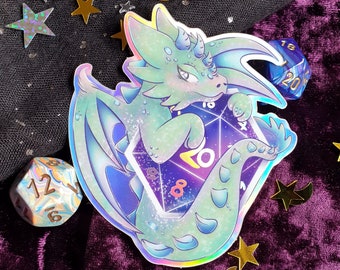 Chibi Dragon D20 Holographic Large Sticker