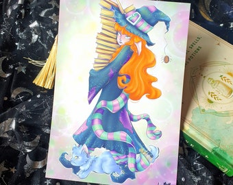 Bookworm Witch / Fantasy Character Poster / A5 Satin Art Print