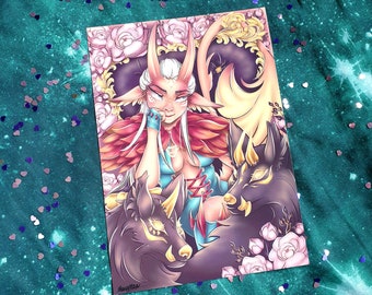 Monster Girl /Wolf Girl / Fantasy Character Art / Peony Throne / A4 Art Print