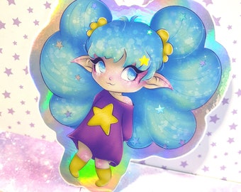 Holographic Chibi Elf Girl Sticker