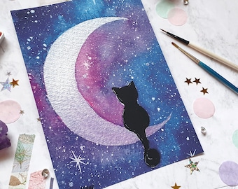 Galaxy Kitty / A5 Satin Art Print