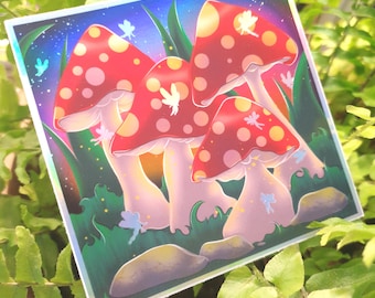 Holographic Fairy Mushroom Sticker
