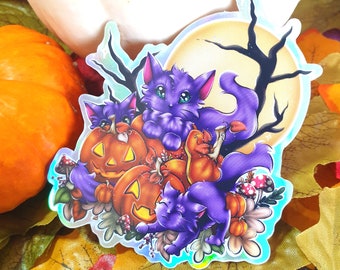 Pumpkin Patch Kitty Holographic Sticker
