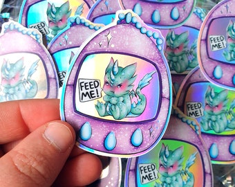 Holographic Chibi Dragon Tamagotchi Sticker