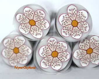 Polymer flower cane / White and beige petals