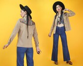 Vintage 1970s Quilted Floral York Western Shirt Jacket SZ S 70s Flower print Quilt Fitted Cowboy Shirt Snap Buttons Boho Hippie Southwest
