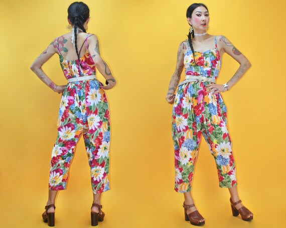 Vintage 1980s Vivid Floral Print Indian Cotton Par
