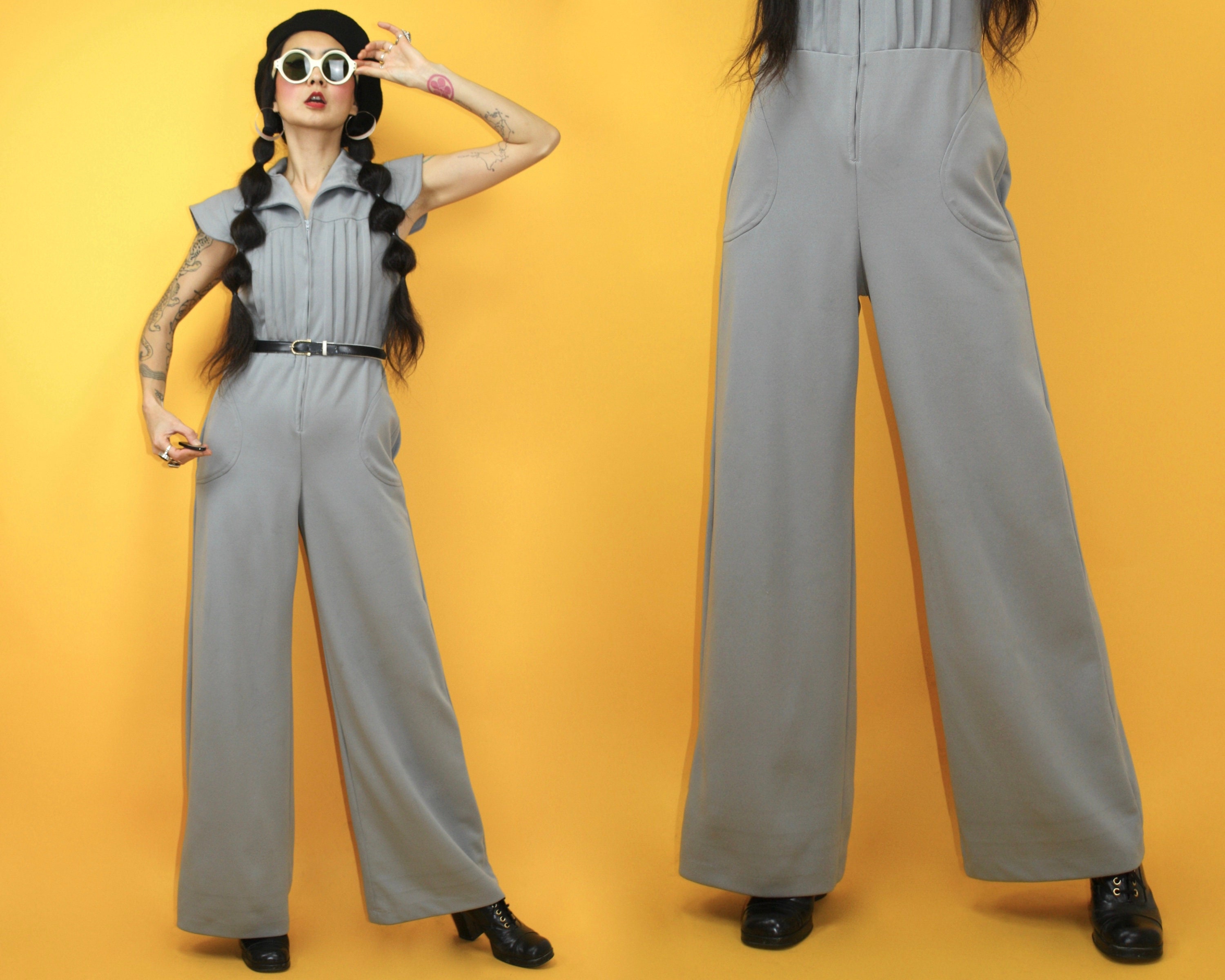 orange bell bottom jumpsuit