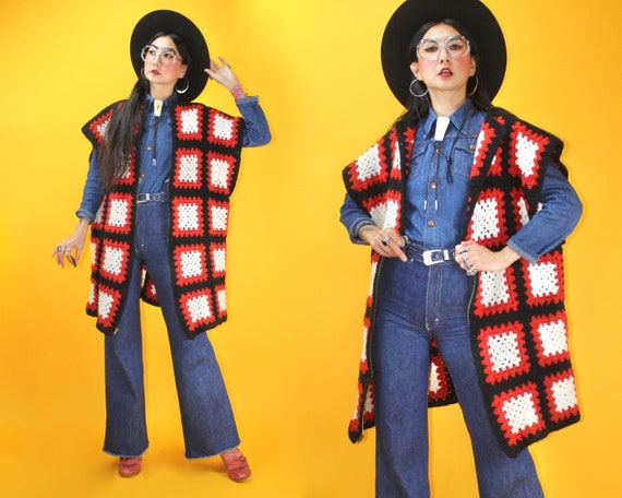 Vintage 1970s Handmade Granny Square Crochet Overs