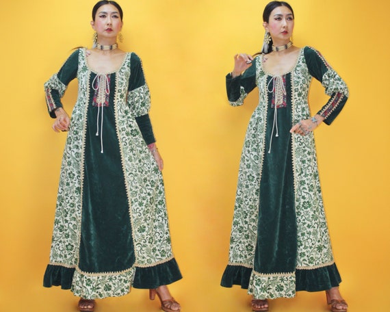 vtg 1960s Rare Black Label Gunne Sax Foliage Fores