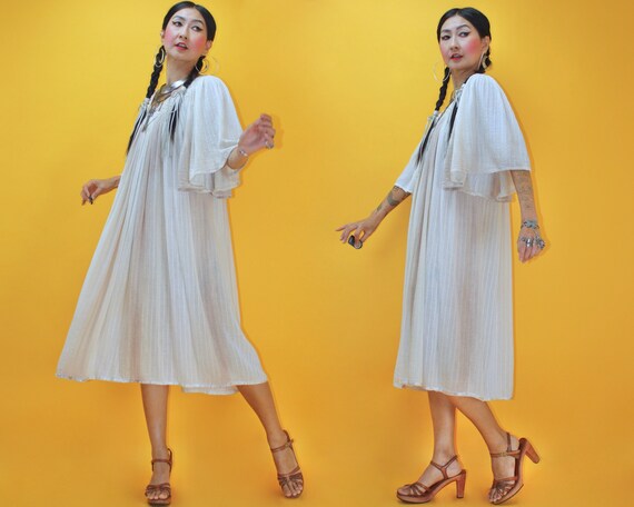 Vintage 1970s Grecian Cotton Rayon Beige Ombré Ten