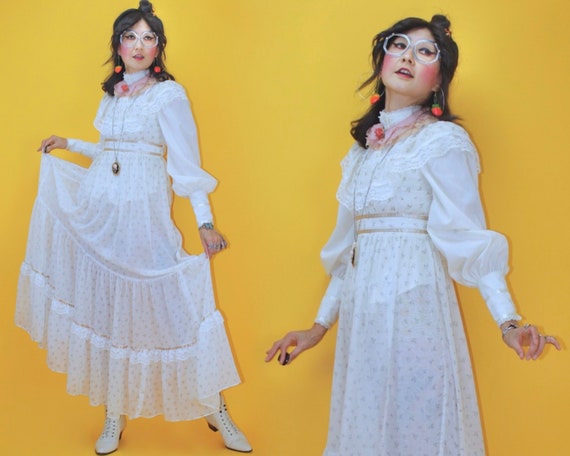 AS-IS Vintage 1970s Gunne Sax Rosebud print Ruffly