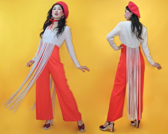 As-Is vintage 1970s Fringe Jumpsuits /SZ M/ 70s 80
