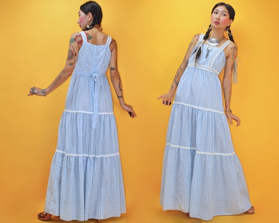 Vintage 1970s Patel Gingham Check Embroidered Ribb