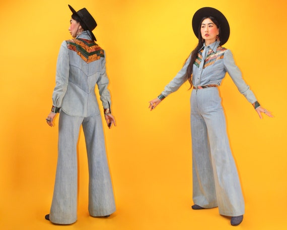 vintage 70s Snakeskin Patchwork York Denim Bell Bo