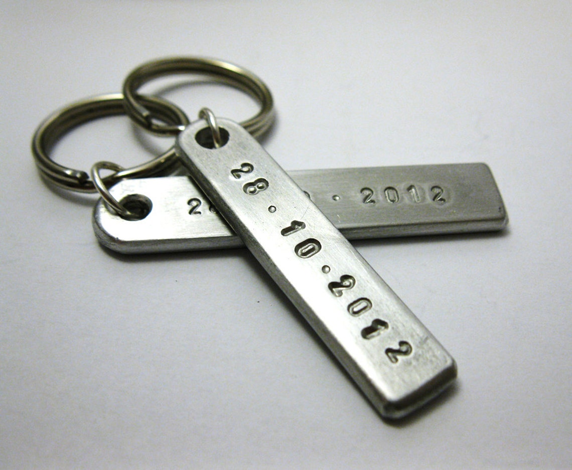 Personalized Aluminum Key Chain Bars Set of 2 Hand Stamped Etsy