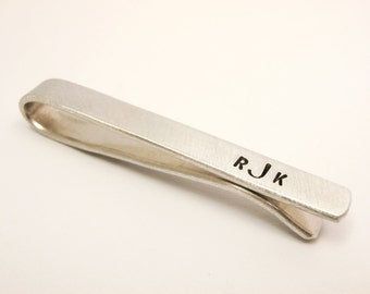 Tie Clip Bar Personalized Aluminum, Stamped Custom Initials Dates Names Coordinates Secret Message Groomsmen Men Boyfriend Wedding Gift