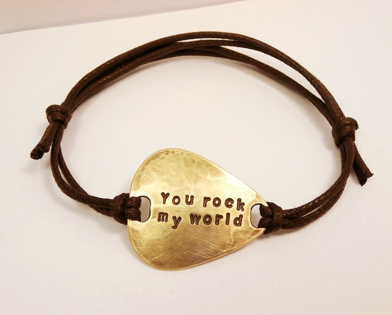 Men Women Brass Guitar Pick Bracelet Waxed Cord Bangle Etsy