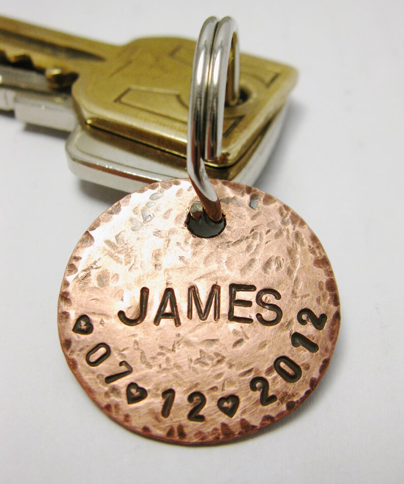 Personalized Circle Copper Key Chain Hand Stamped Custom Etsy