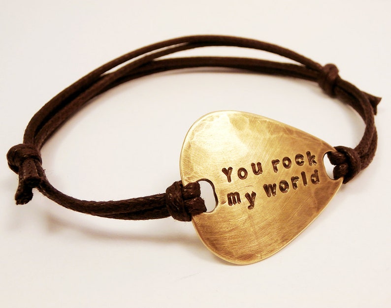 Men Women Brass Guitar Pick Bracelet Waxed Cord Bangle Etsy
