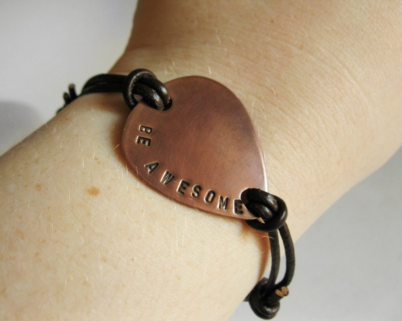 Men/women Copper Guitar Pick Bracelet Leather Bangle Etsy