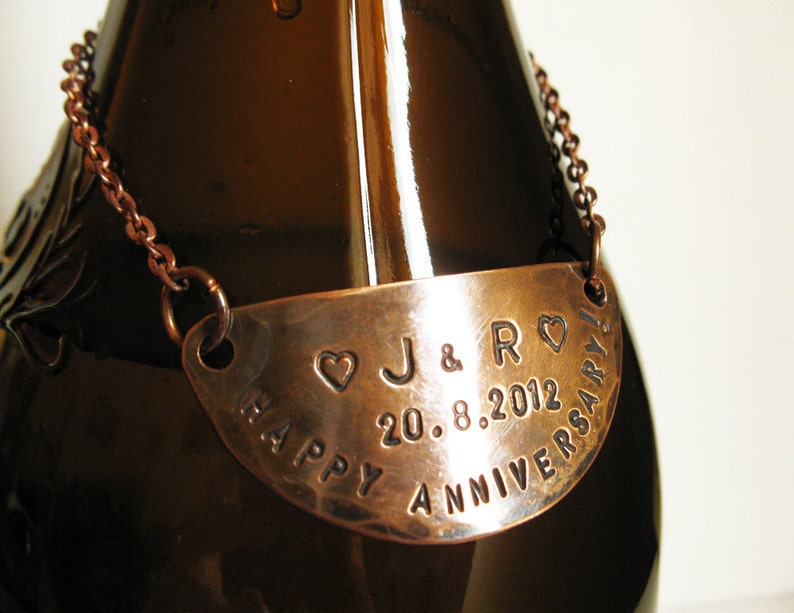 Personalized Copper Bottle Tag Decanter Tag Label With Chain Etsy