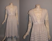 Vintage 1910s On the Boardwalk Titanic Edwardian Tea Dress Linen Womens Dress - XS
