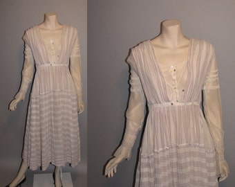 Vintage 1910s On the Boardwalk Titanic Edwardian Tea Dress Linen Womens Dress - XS