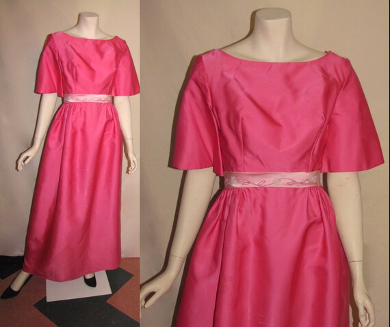 Vintage 1960's Beaded Pink Fuschia Mad Men Gown Sa