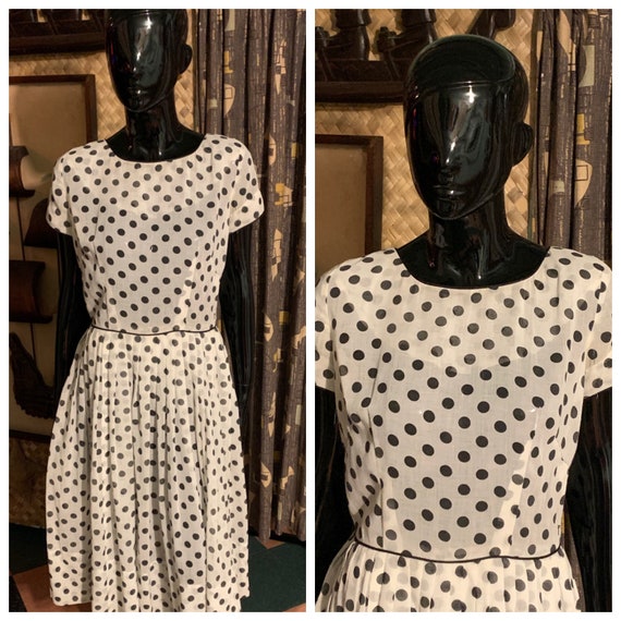 Vintage 1960's Black Dots 60's Semi Sheer Linen Fi