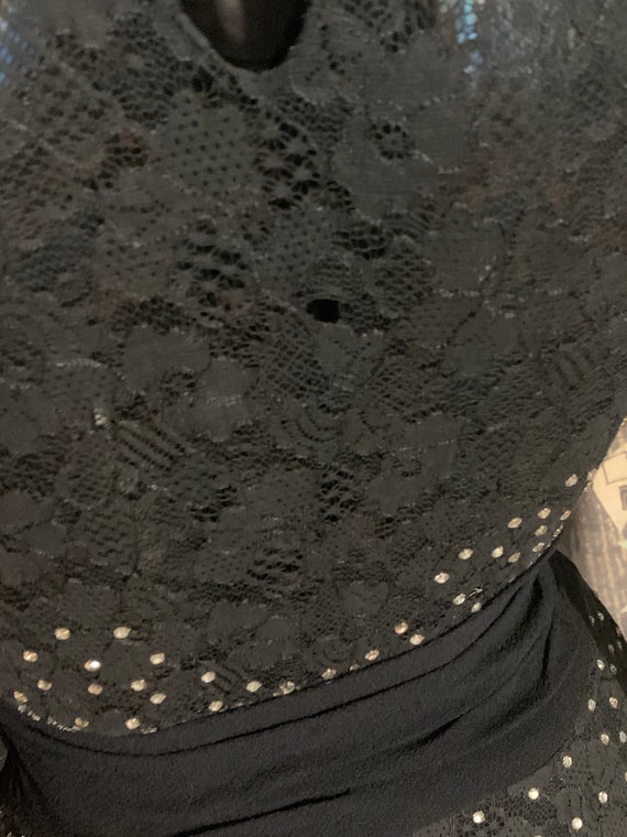 1940's Black Vamp 40's Crepe Rhinestone Peplum Lace F… - Gem