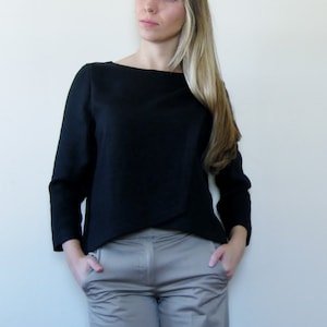 Black Linen Top | Black Top | Black Shirt | Dark Linen Top | Dark Top | Dark Shirt | Black Blouse | Dark Blouse | Woman&#39;s Top | Blouse