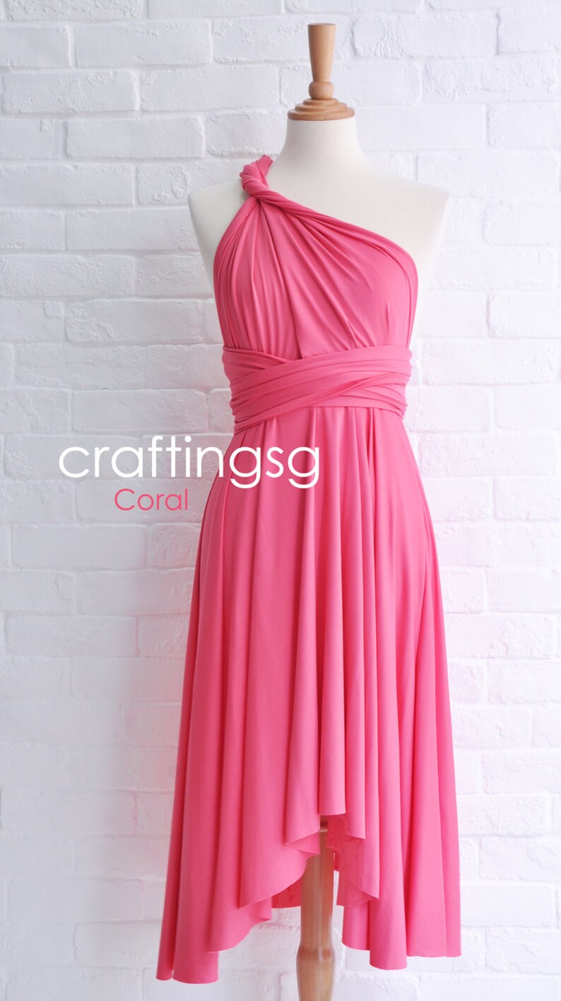 Bridesmaid Dress Infinity Dress Coral Pink Knee Length Wrap | Etsy
