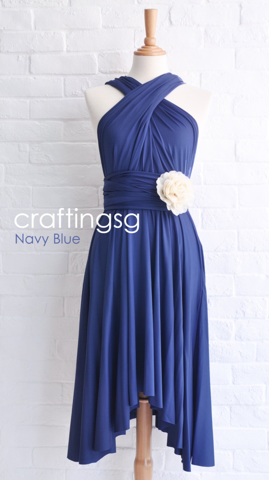 Bridesmaid Dress Infinity Dress Navy Blue Knee Length Wrap | Etsy