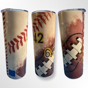 Tumbler with Lid and Straw-Baseball Tumbler-Football Tumbler-Sports Tumbler-Personalized Tumbler-Custom Skinny Tumbler-Custom Tumbler