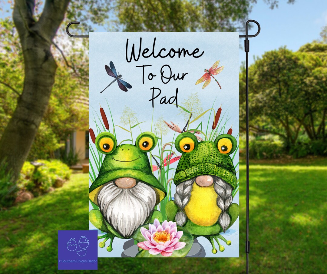 Personalized Frog Garden Flag Vertical Single or Double Sided 12 X 18 Porch Flagssummertime