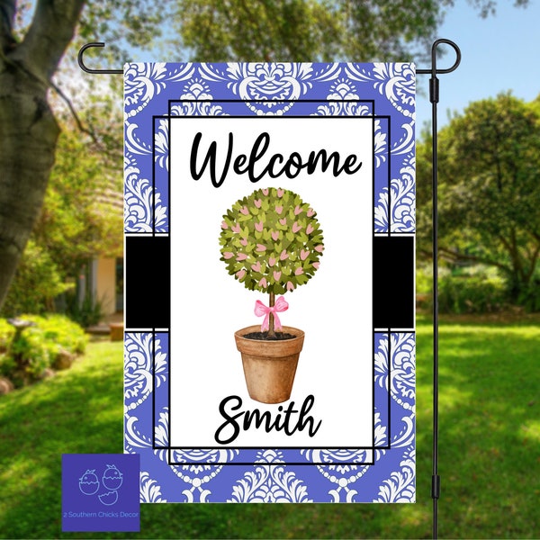 Personalized Preppy Garden Flag Vertical Single or Double Sided 12" X 18" Porch Flags-Customize Topiary Yard Flag-Preppy Topiary Garden Flag