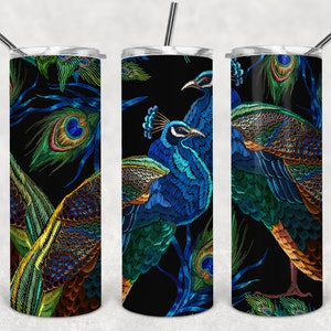Peacock Tumbler with Lid and Straw-Personalized Tumbler-Custom Skinny Tumbler-Custom Tumbler-Hot/Cold Cup-Custom Cup