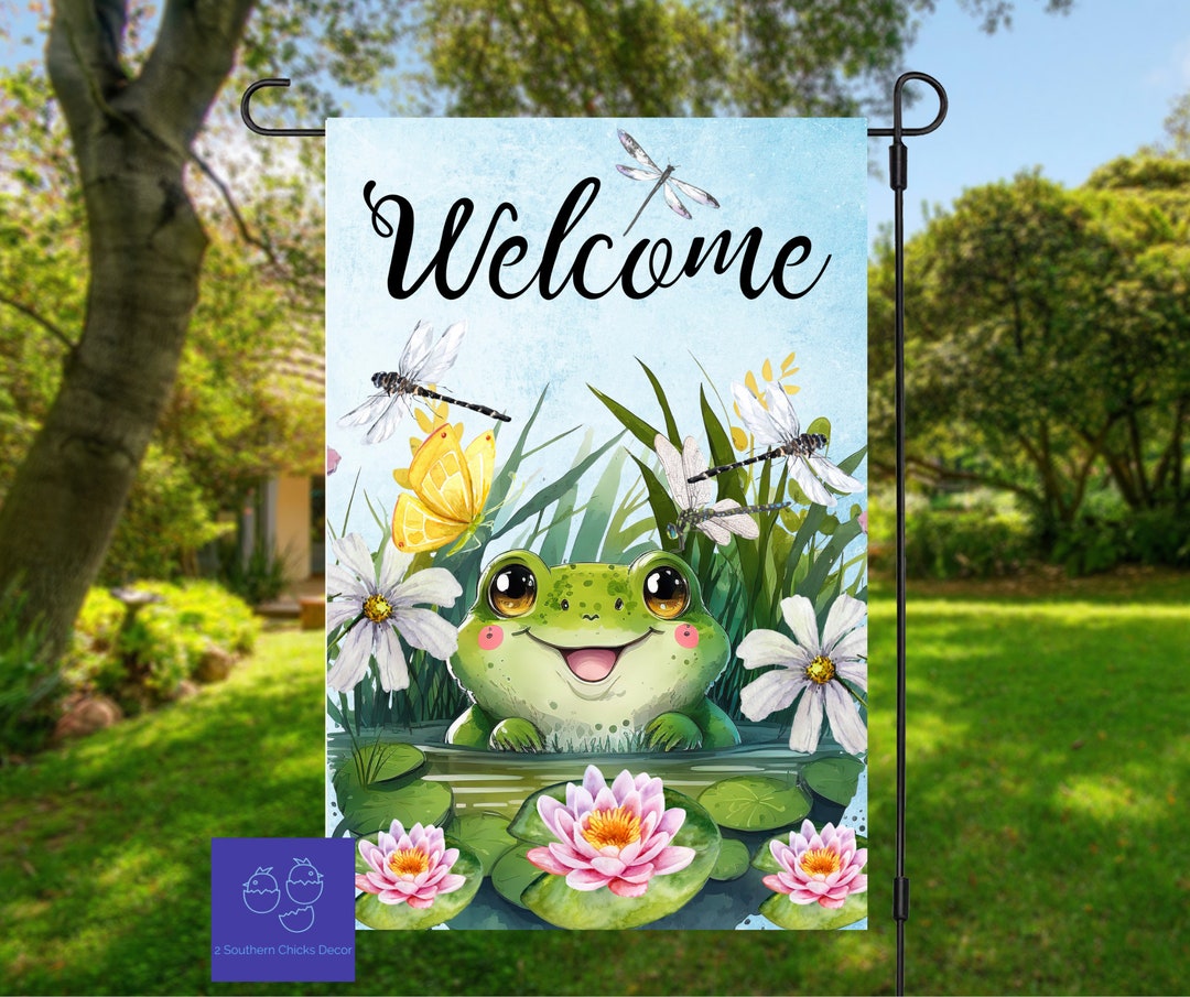 Personalized Frog Garden Flag Vertical Single or Double Sided Etsy