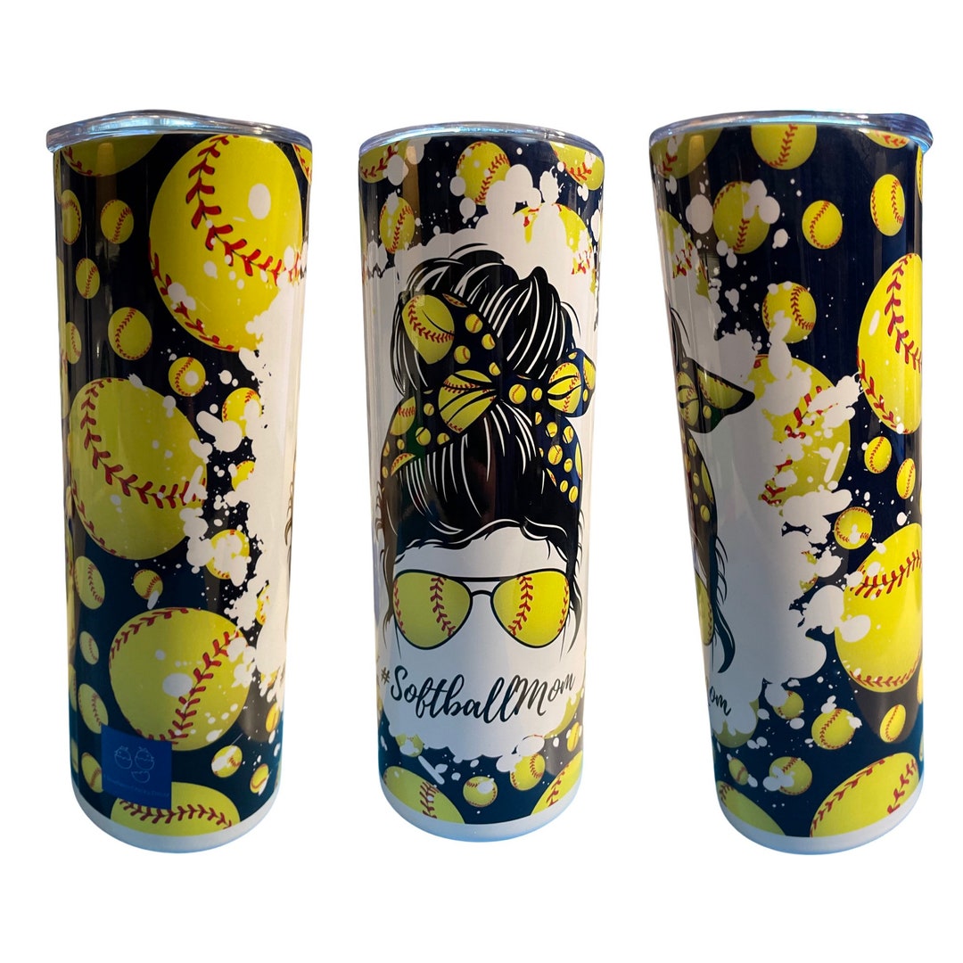 Tumbler With Lid and Strawsoftball Tumblersoftball Etsy