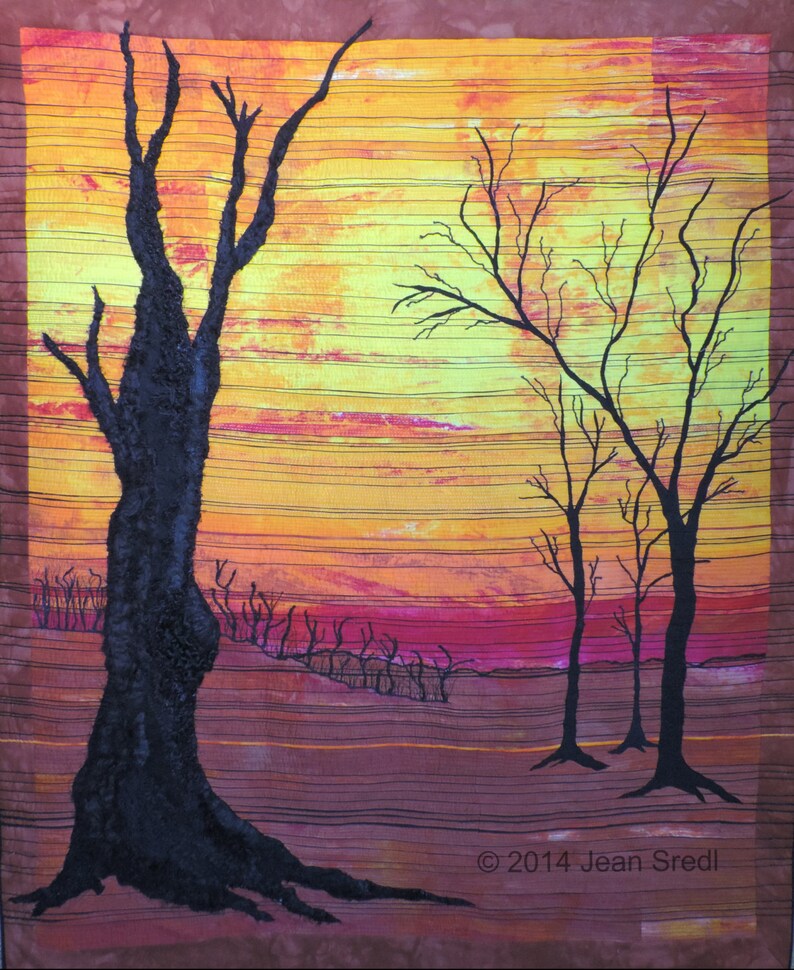 Art Quilt wall hanging textile wall art The Last Trees 3rd in the series After the Warming image 4