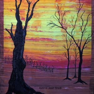 Art Quilt wall hanging textile wall art The Last Trees 3rd in the series After the Warming image 1