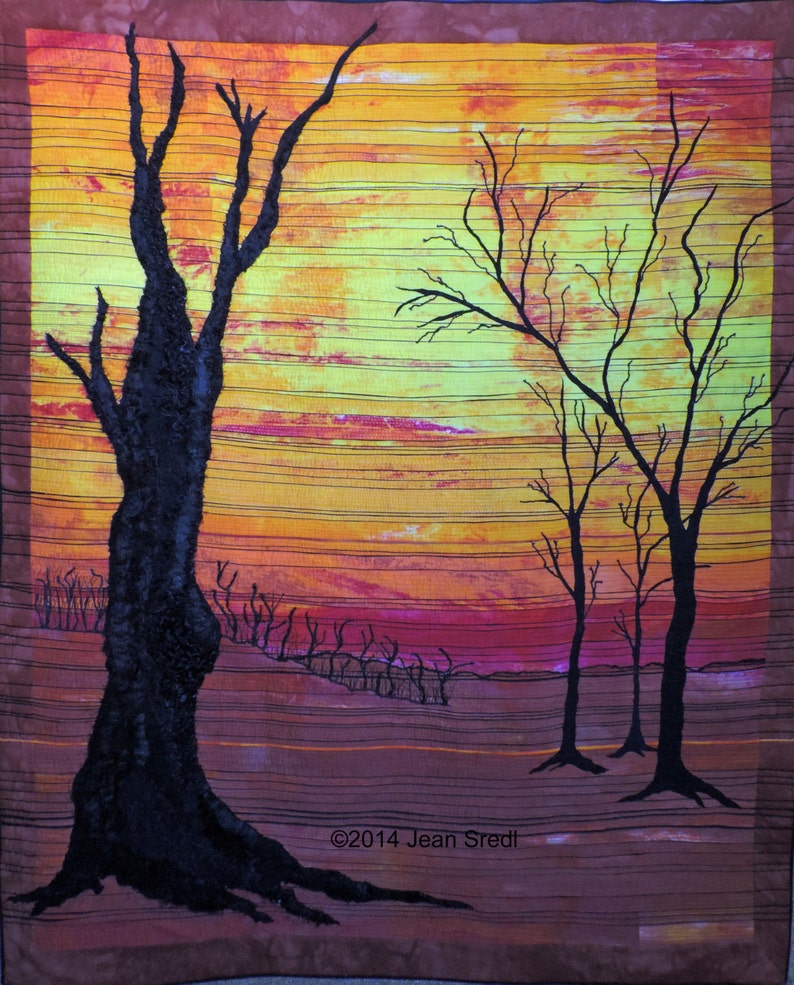 Art Quilt wall hanging textile wall art The Last Trees 3rd in the series After the Warming image 1