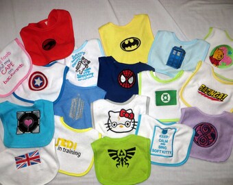 CLOSEOUT - Mystery 5 Pack of Embroidered Geek Bibs - Amazing Deal