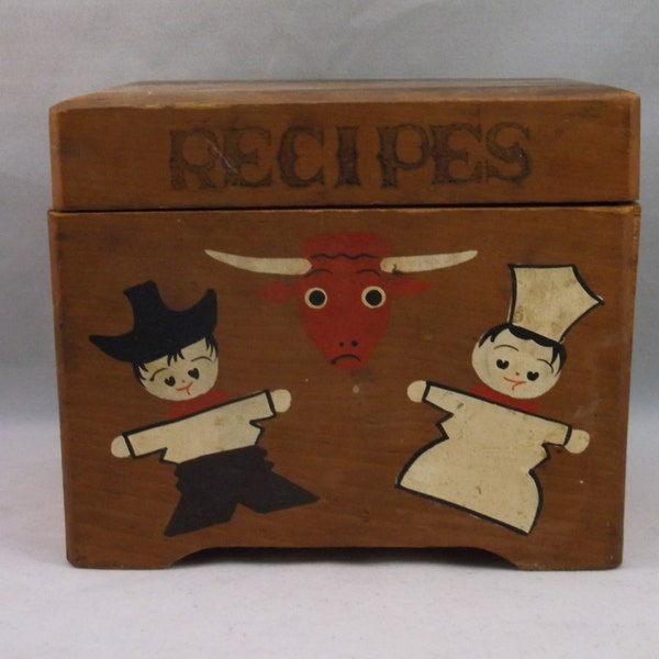 Vintage Retro Kitchen Wooden  Recipe  Box.epsteam