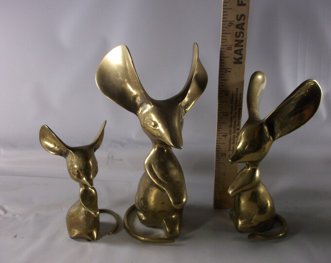 Large Solid Brass Mouse Figurines Set of 3 Vintage MCM Shiny Etsy