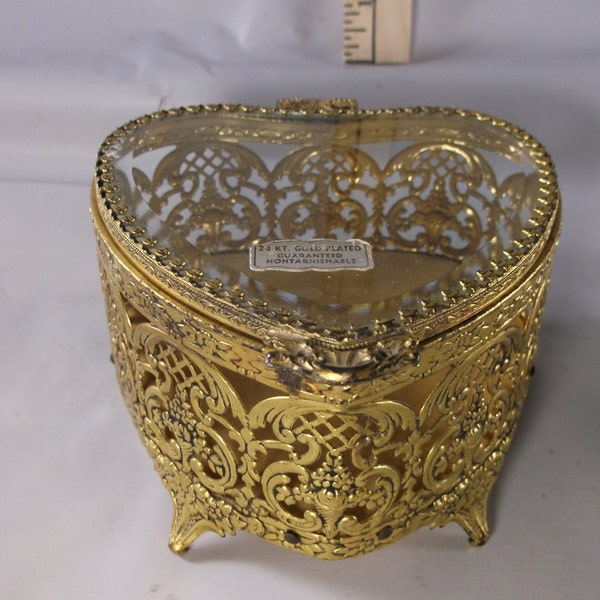 Valentines Day Gift Jewelry Box Antique Vintage Gold Filigree Trinket Casket Ormolu Globe?epsteam