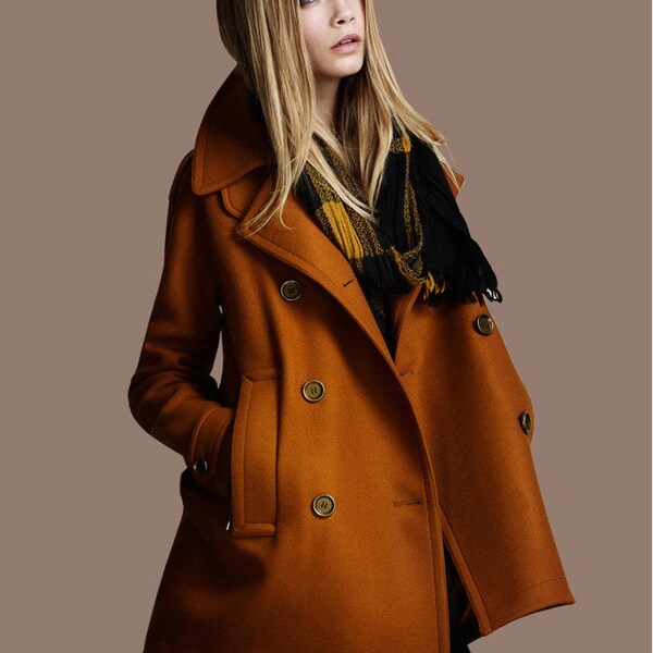 Autumn Woman Wool Coat Jacket in Brown and Black