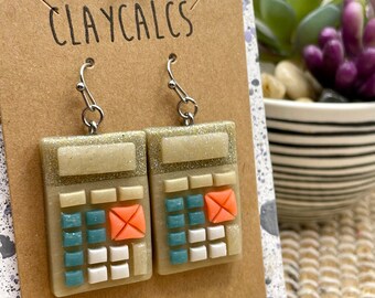 Gold Sparkle Calculator Earrings for Math Teacher, Accountant, Nerd, Back to School, School Spirit, Teacher Earrings, Math Jewelry