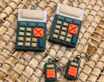 Dark Teal & White Calculator Earrings + FREE PAIR for Math Teacher, Nerd, Back to School, School Spirit, Teacher Earrings, Math Jewelry